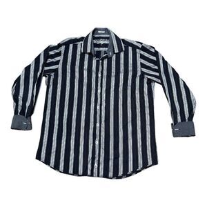 Tailor byrd Mens Classic Fit Striped Long Sleeve Cotton Shirt Size L Flip Cuff